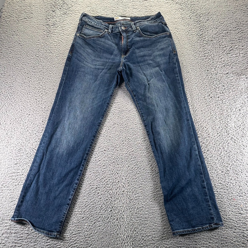 Lee Jeans Men 33x30 Blue Cotton Denim Straight Leg Faded Stretch Workwear Travel